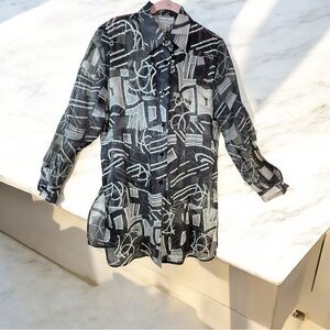 Vintage Diane Gilman Black and White Sheer Blouse with sequins